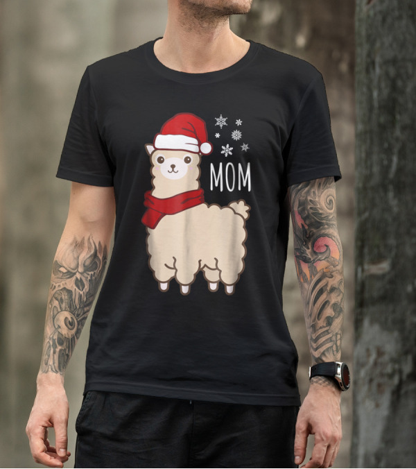 Christmas Mom Llama Cria Herd Xmas Mother Santa Hat Snowflakes T-Shirt