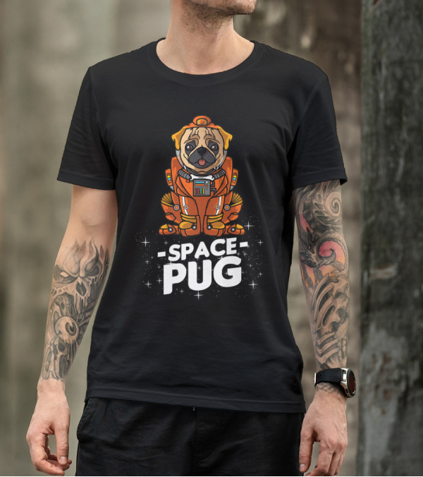 Space Pug Christmas Dog In Astronaut Suit T-Shirt