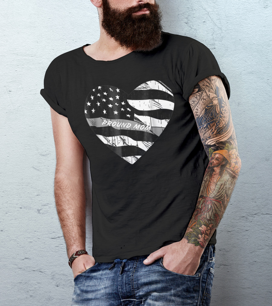 Correction Officer Proud Mom Thin Silver Line Flag Heart T-Shirt