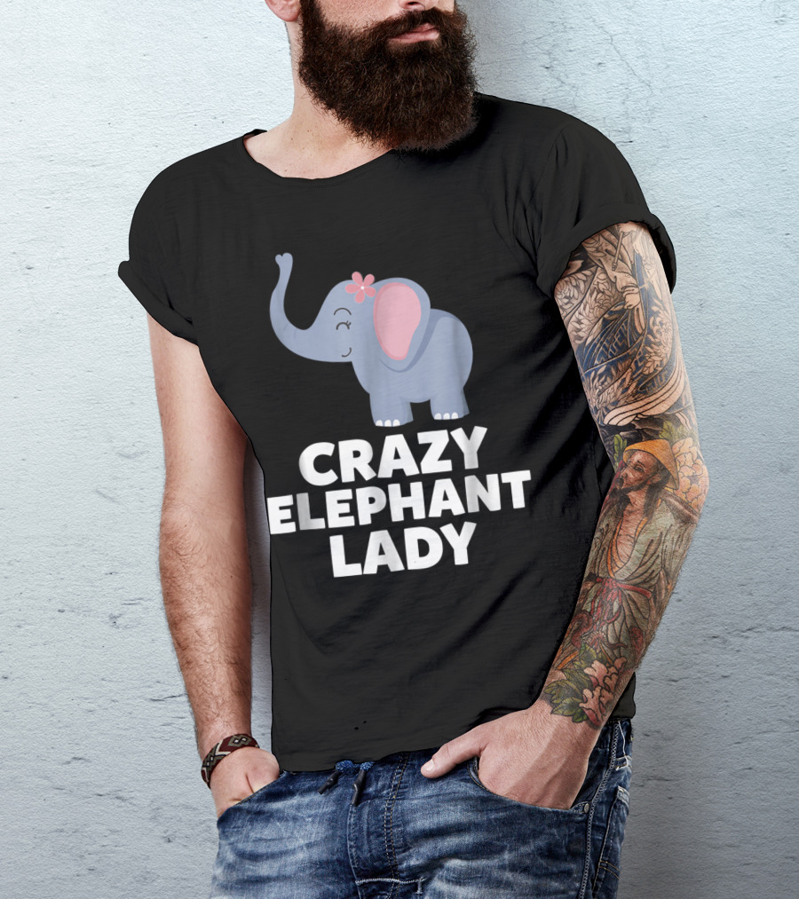 Crazy Elephant Lady Cute Funny Elephant With Flower T-Shirt