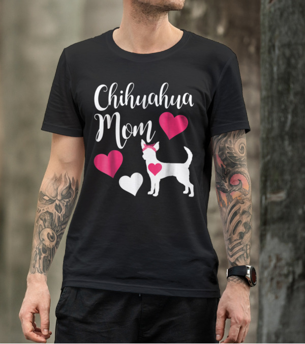 Chihuahua Mom Heart Love Bow Chihuahua Owner T-Shirt