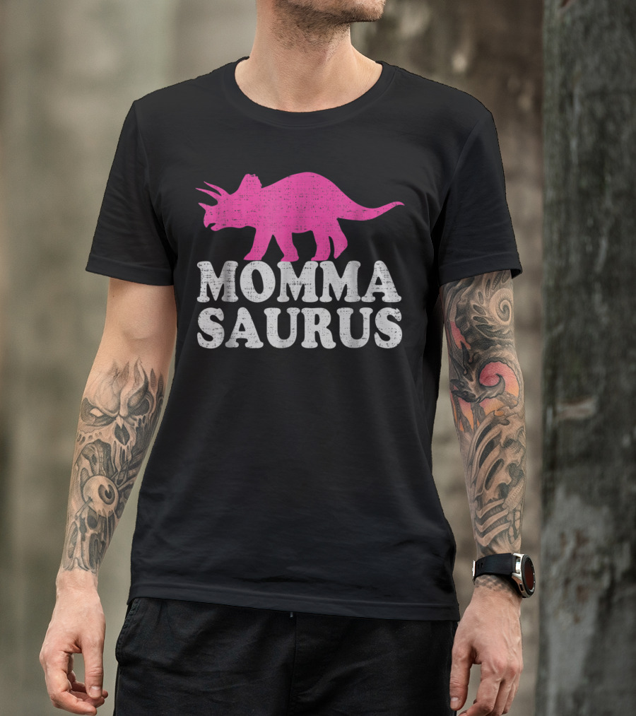 MOMMASAURUS Pink Triceratops Dinosaur T-Shirt