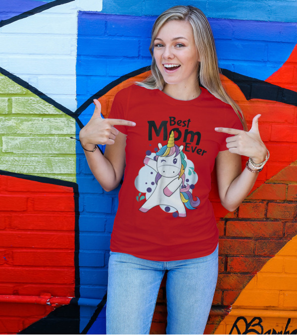 Best Mom Ever Cute Rainbow Unicorn Birthday T-Shirt