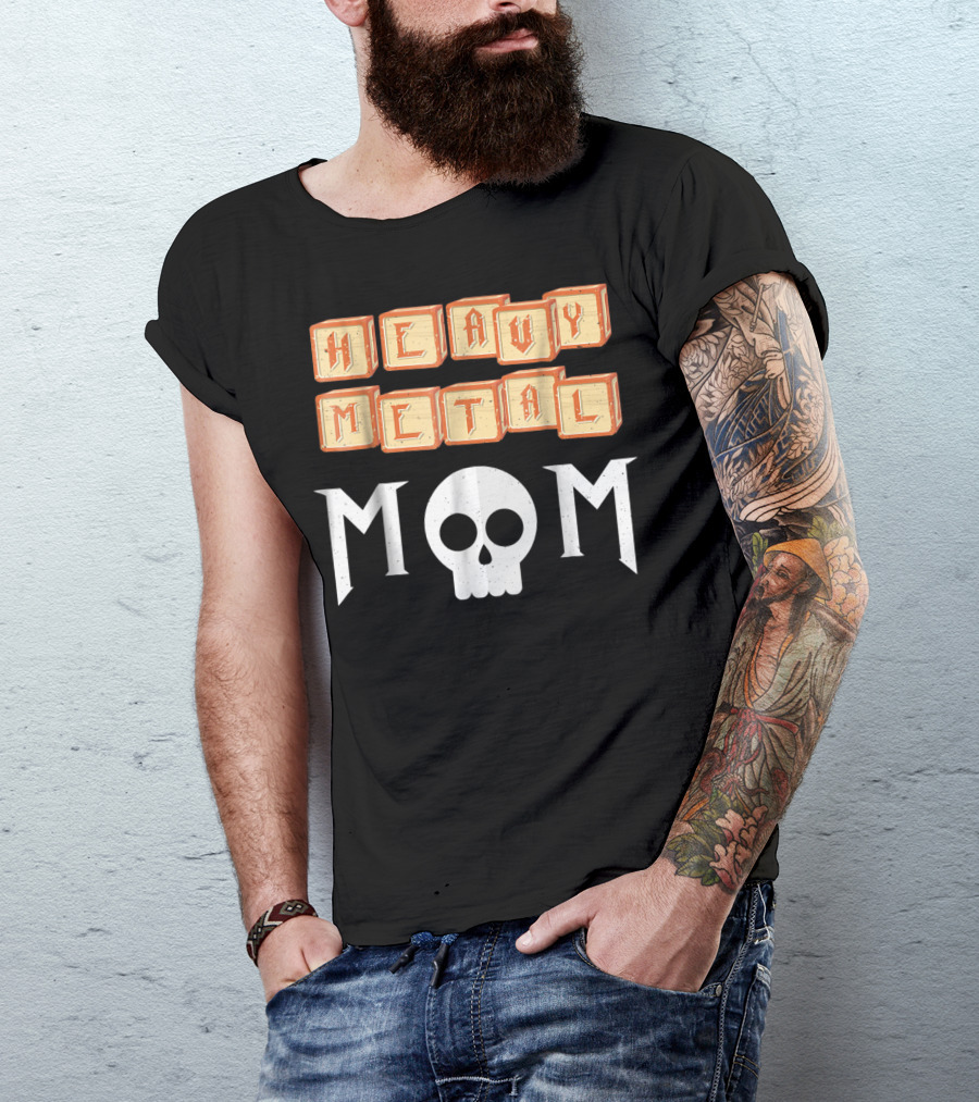 Heavy Metal Mom Skull Block Letters T-Shirt
