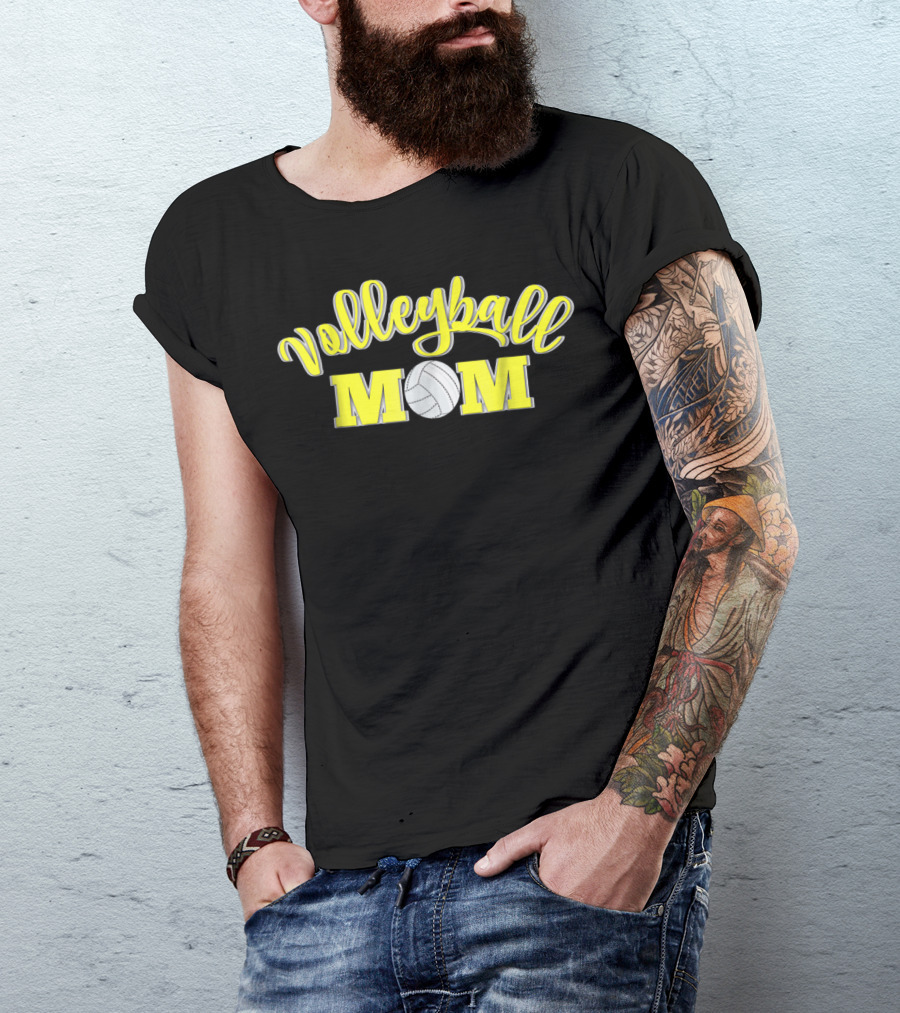 Volleyball Mom Yellow Lettering With Volleyball T-Shirt