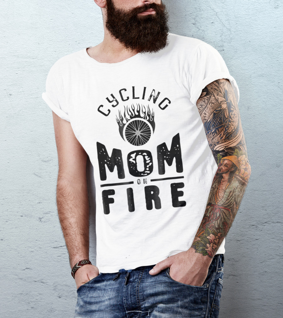 Cycling Mom On Fire Wheel Flames Sports Fan T-Shirt