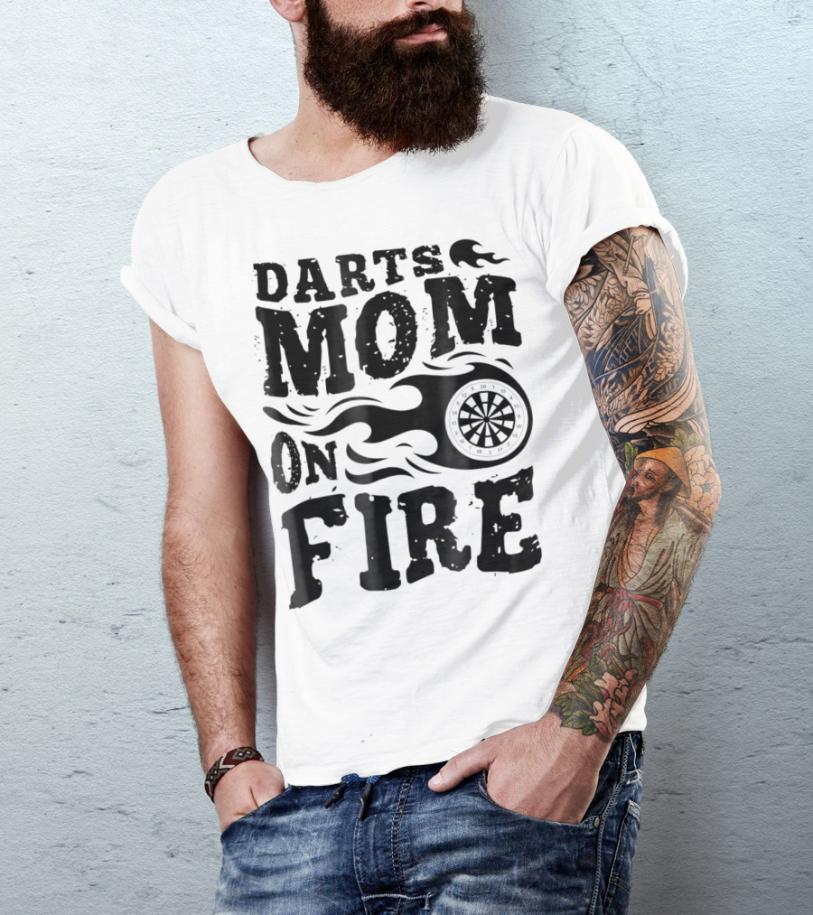 Darts Mom On Fire Ladies Sport Fan Dartboard Flame T-Shirt