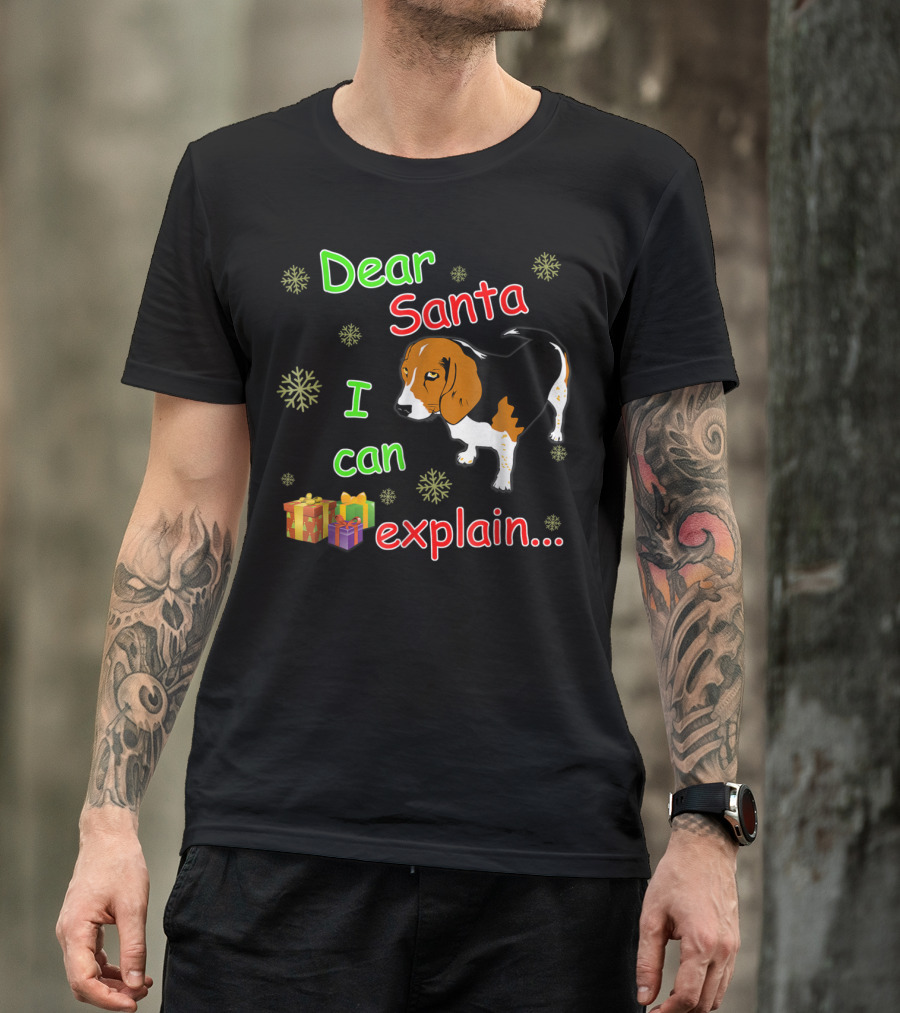 Dear Santa I Can Explain Beagle Christmas Snowflakes And Gifts T-Shirt