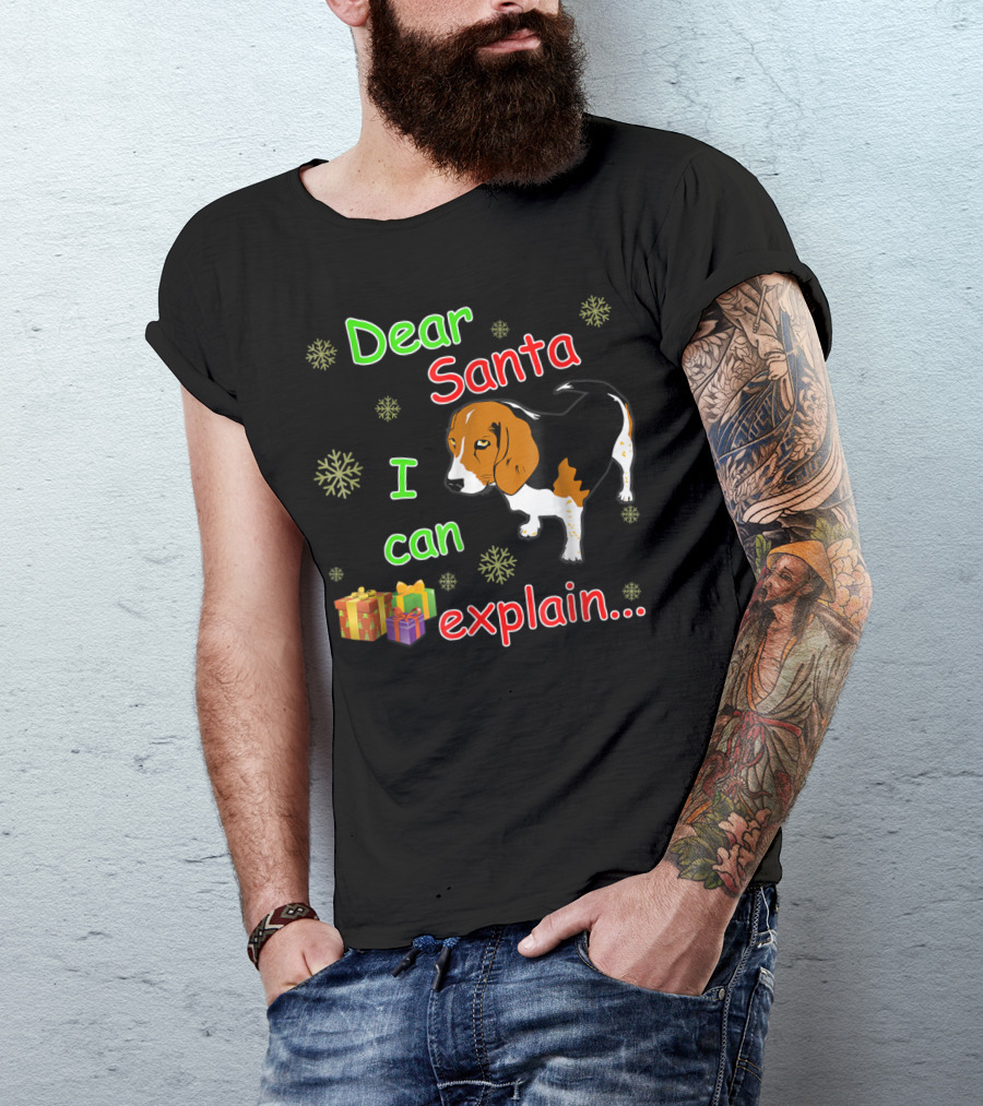 Dear Santa I Can Explain Beagle Christmas Snowflakes And Gifts T-Shirt
