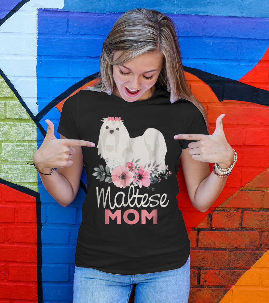 Dog Lovers Maltese Mom Fur Mama Floral Cute Pet Owner T-Shirt