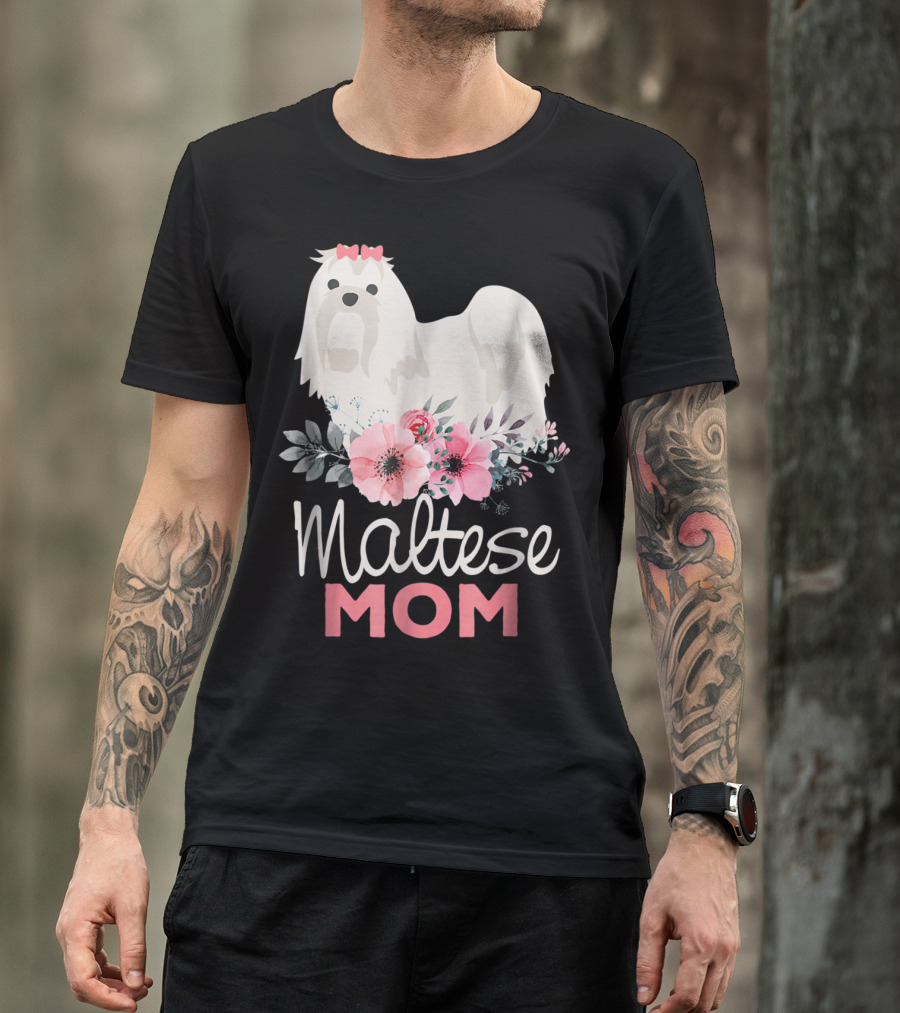 Dog Lovers Maltese Mom Fur Mama Floral Cute Pet Owner T-Shirt