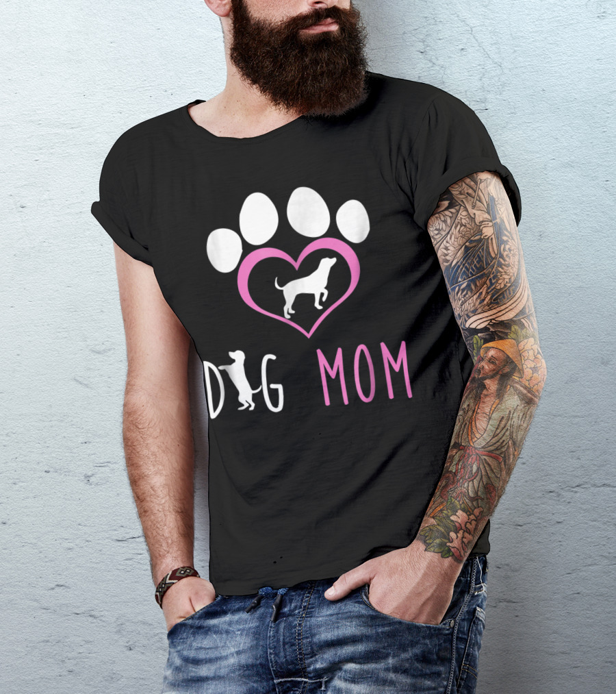 Dog Mom Paw Print Heart Dog Lover Women56 T-Shirt