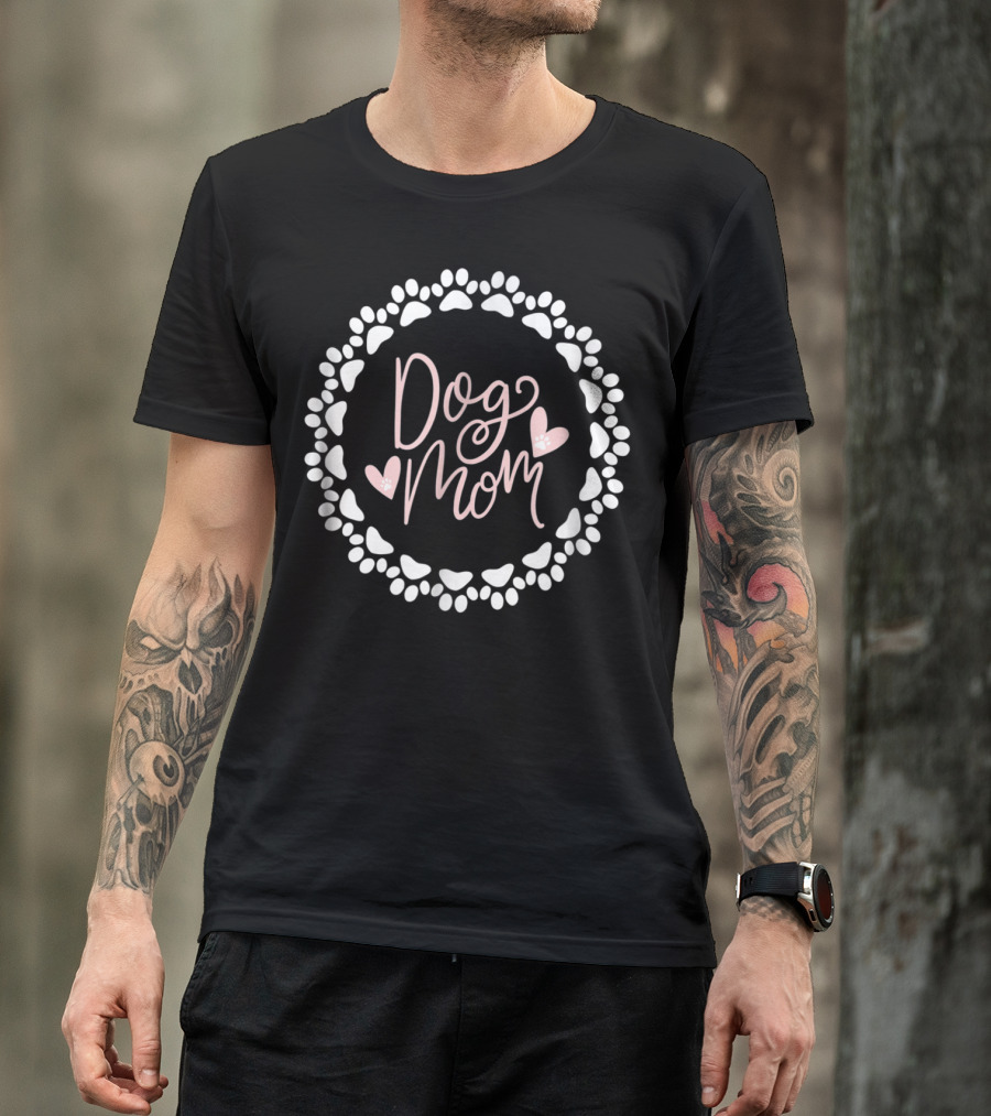 Dog Mom Paw Print Heart Lover Circle T-Shirt