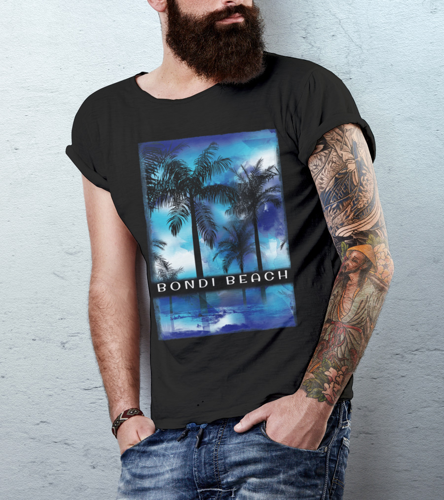 Bondi Beach Palm Trees With Vibrant Blue Ocean Reflection T-Shirt
