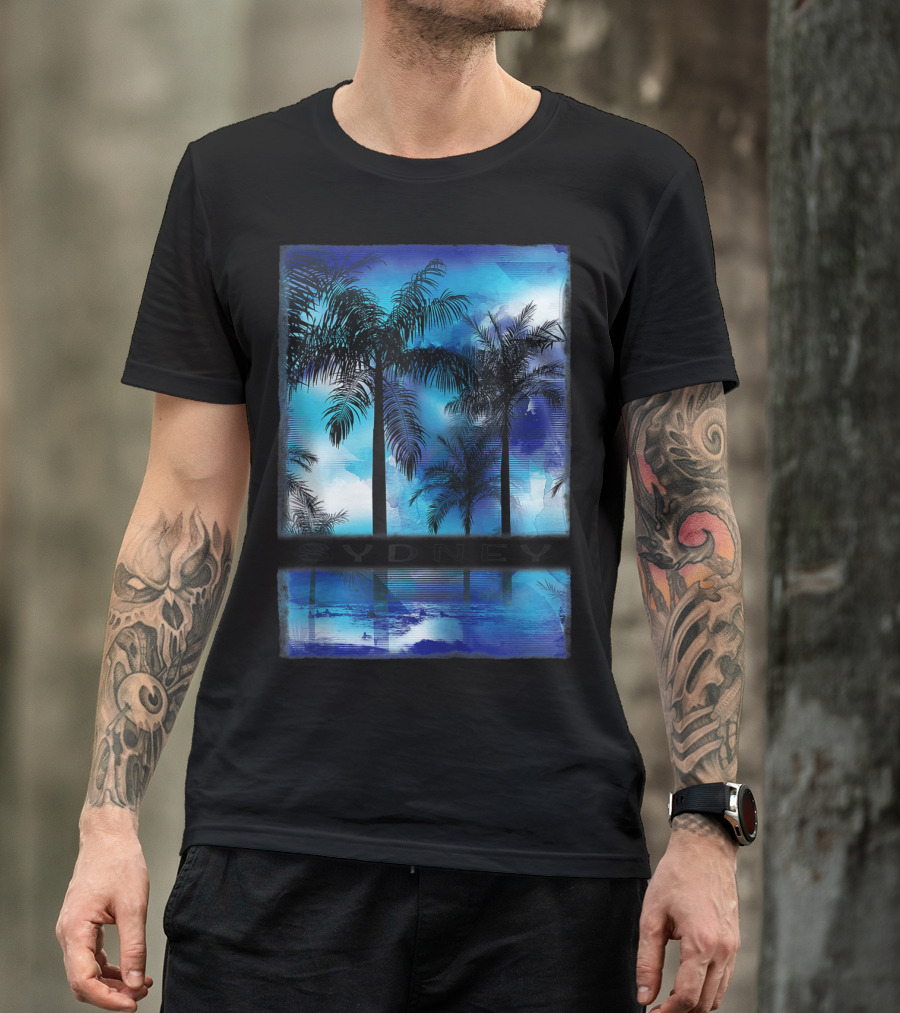 Sydney Australia Beach Palm Reflection Skyline T-Shirt