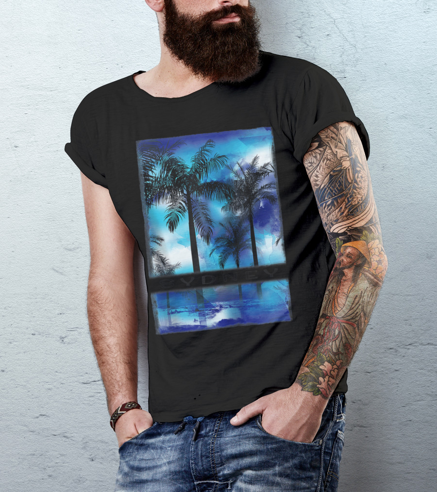 Sydney Australia Beach Palm Reflection Skyline T-Shirt