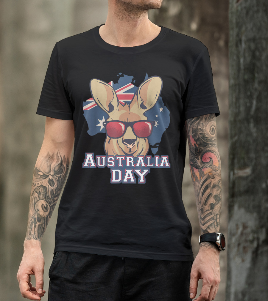Australia Day Kangaroo With Sunglasses Australian Flag T-Shirt