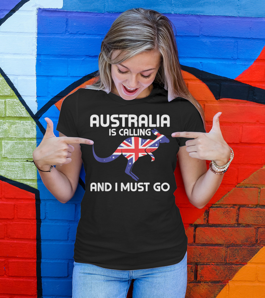 Australia Is Calling And I Must Go Kangaroo With Union Jack Flag T-Shirt