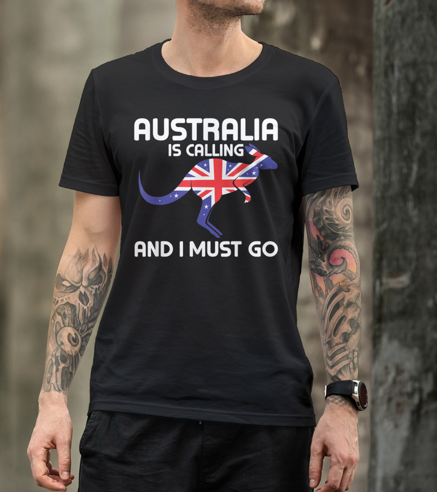Australia Is Calling And I Must Go Kangaroo With Union Jack Flag T-Shirt