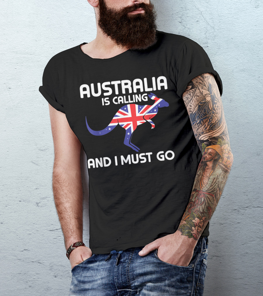 Australia Is Calling And I Must Go Kangaroo With Union Jack Flag T-Shirt