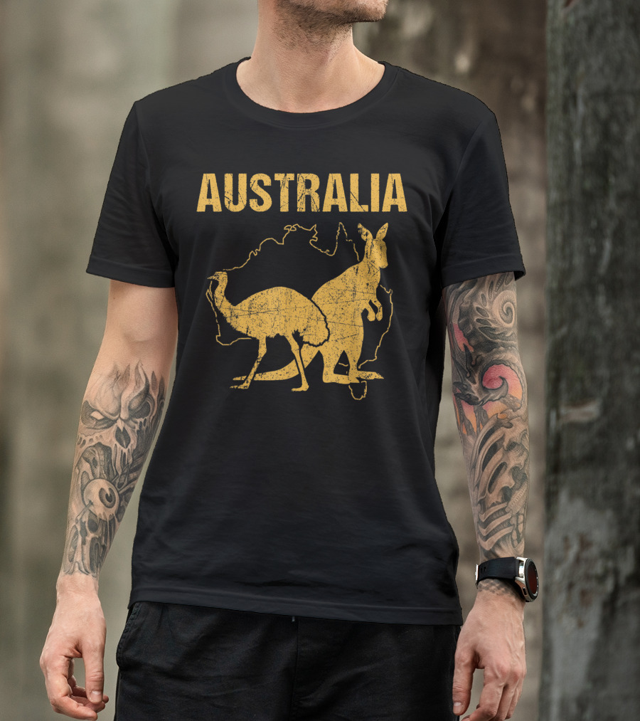 Australia Kangaroo And Emu Silhouette Map T-Shirt