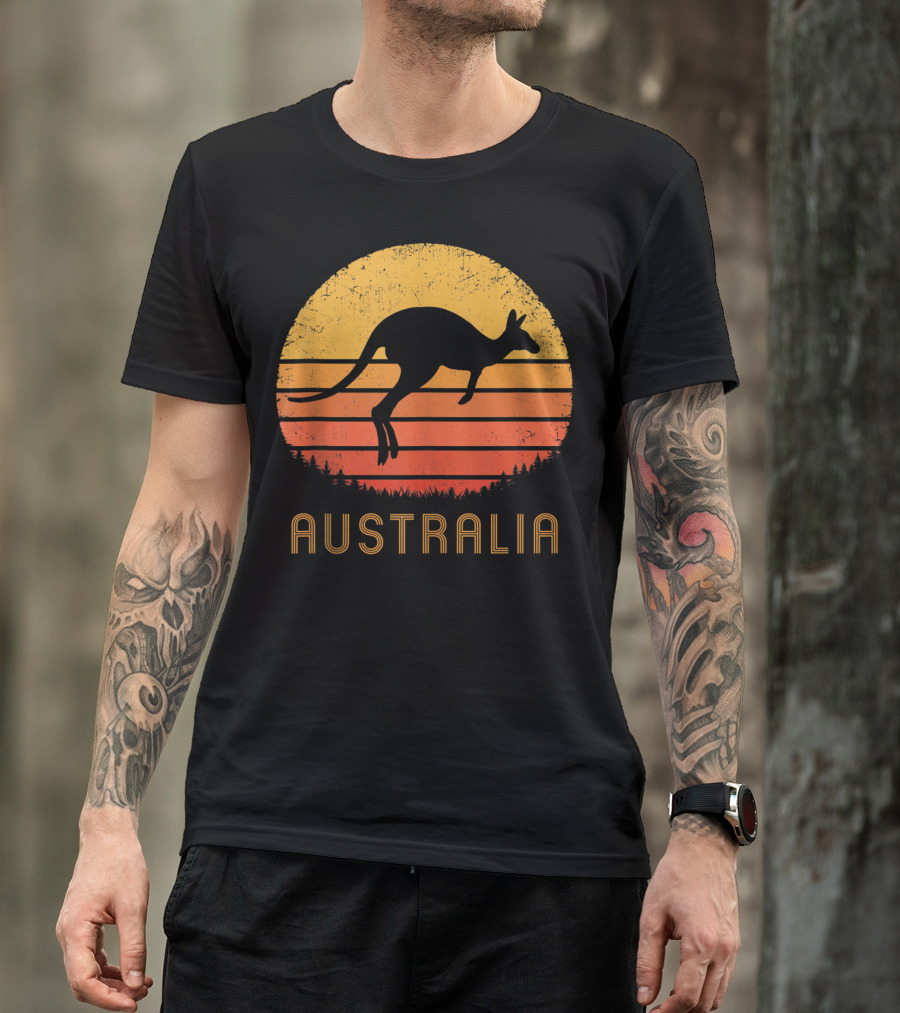 Australia Kangaroo Vintage Outback Sunset T-Shirt