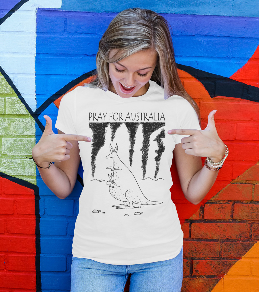 Pray For Australia Kangaroo Mother And Baby With Dark Smoke T-Shirt
