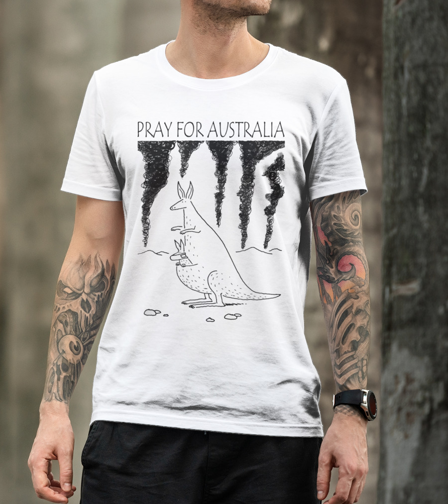 Pray For Australia Kangaroo Mother And Baby With Dark Smoke T-Shirt