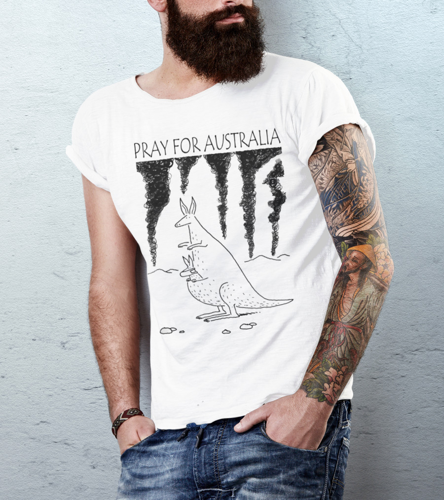 Pray For Australia Kangaroo Mother And Baby With Dark Smoke T-Shirt