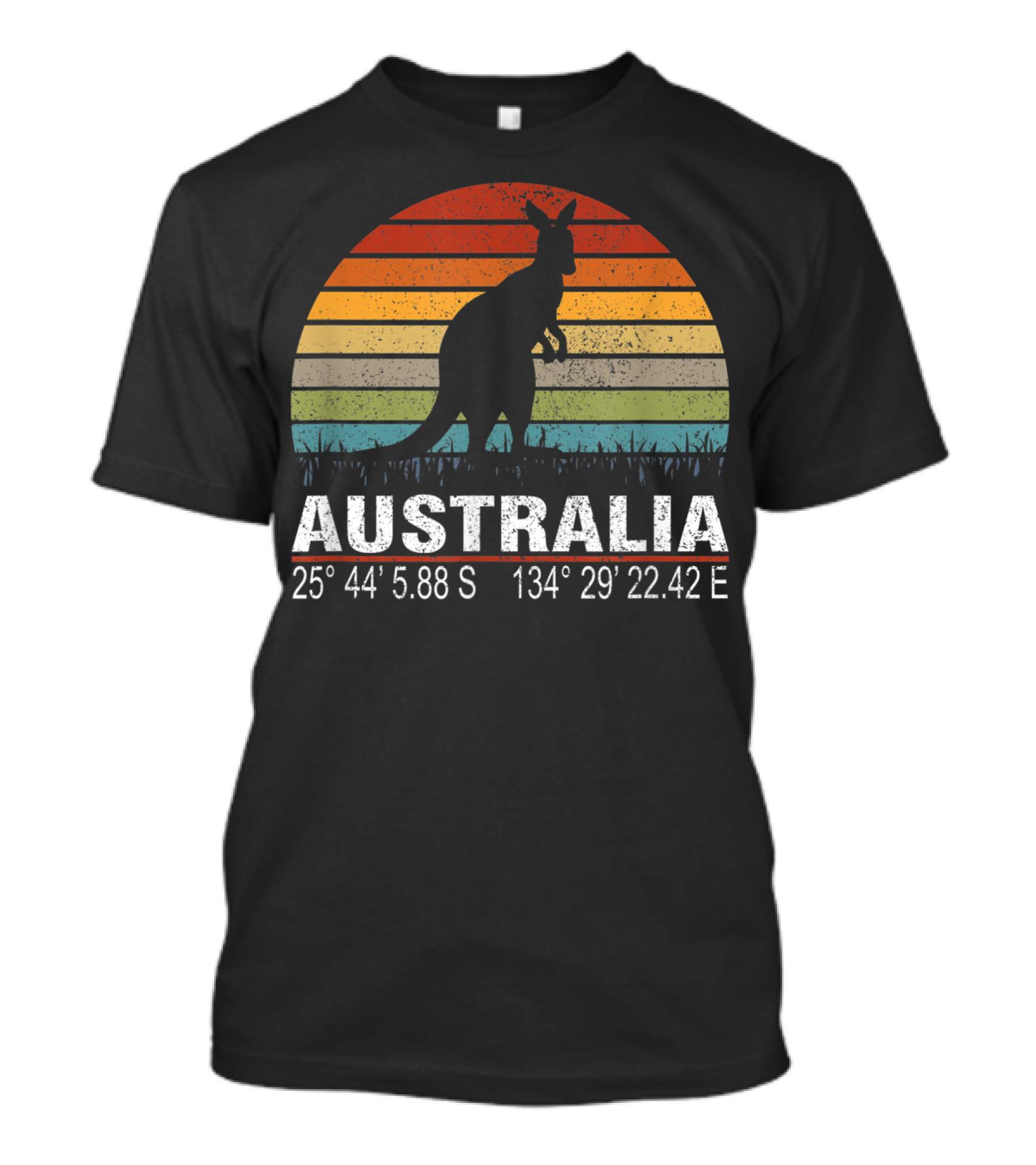 Australia Retro Kangaroo Silhouette Sunset With GPS Coordinates T-Shirt