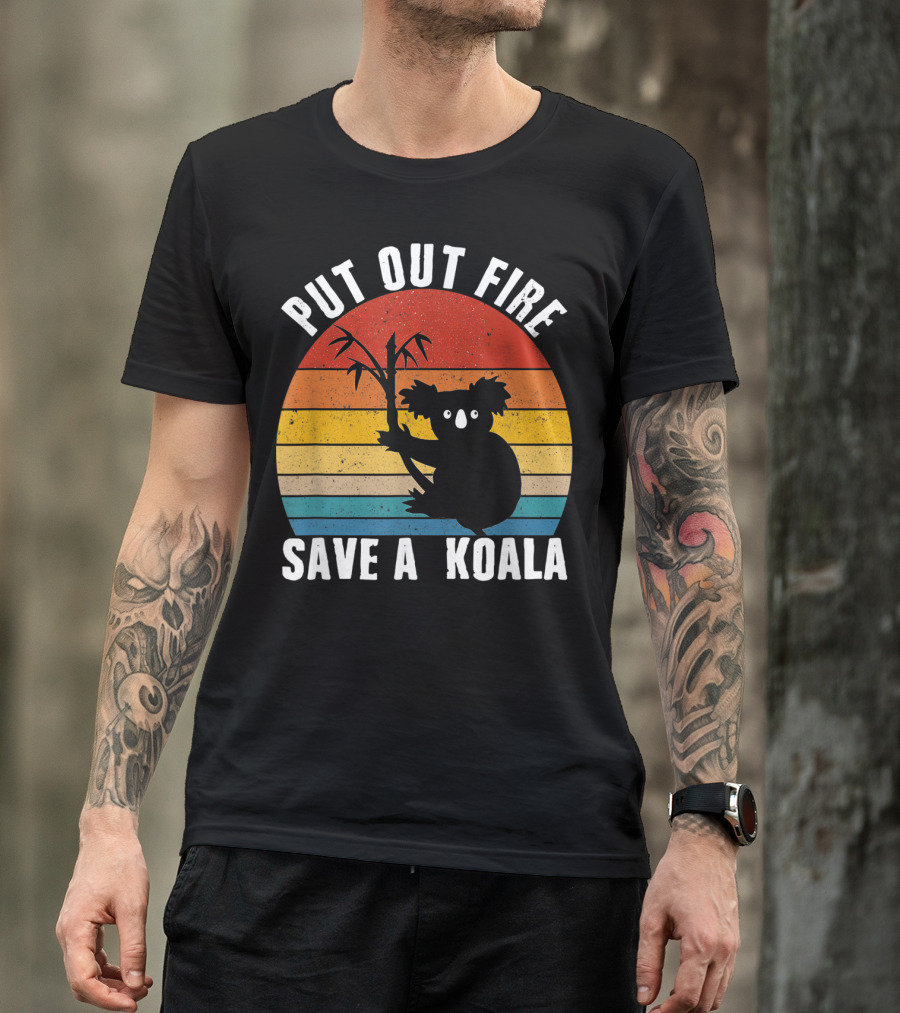 Vintage Put Out Fire Save A Koala Retro Sunset T-Shirt
