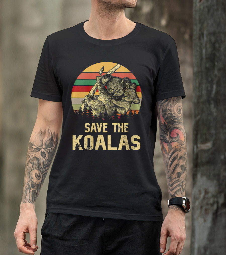 Save The Koalas Vintage Animal Sunset Stripe Forest T-Shirt