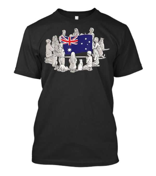 People Pray For Australia Flag Surrounded By Supporters And Wildlife T-Shirt
