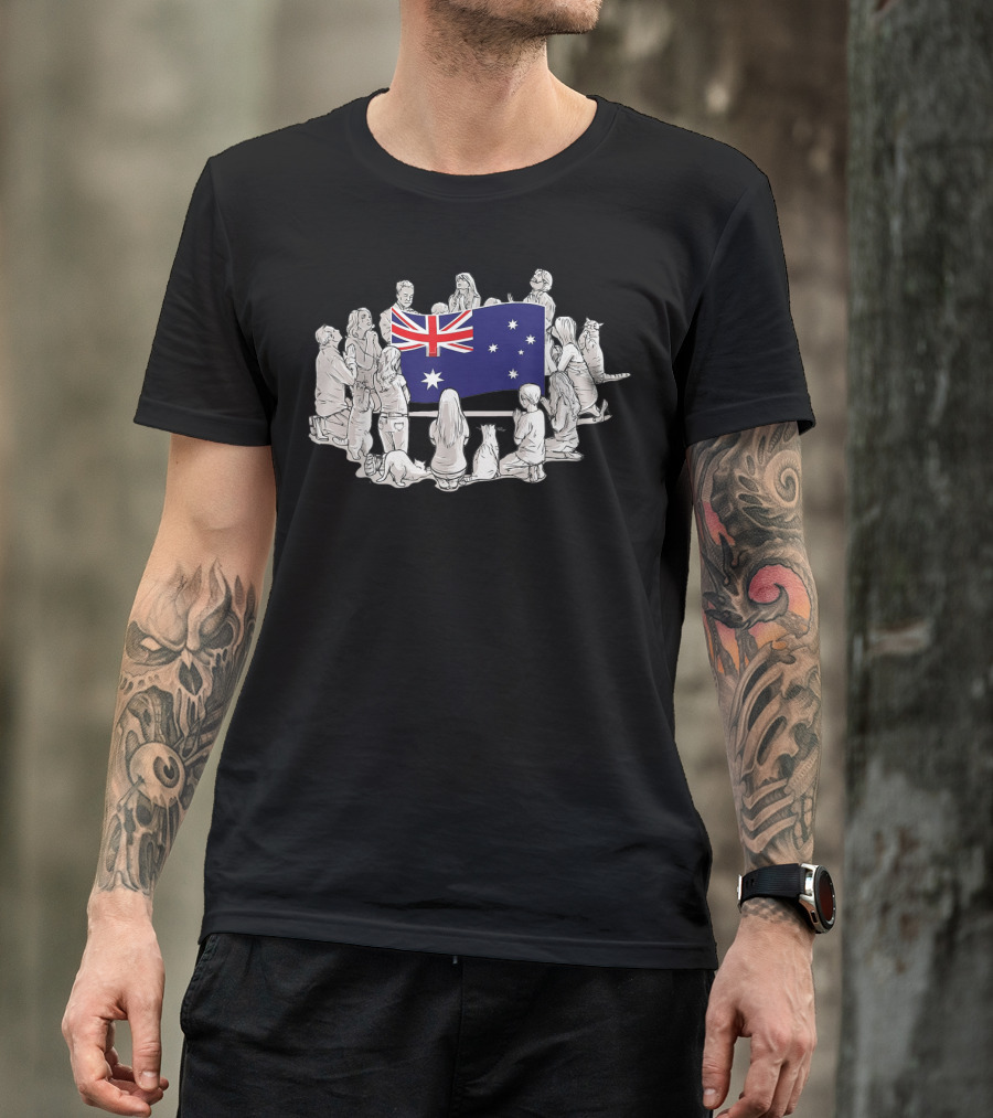 People Pray For Australia Flag Surrounded By Supporters And Wildlife T-Shirt