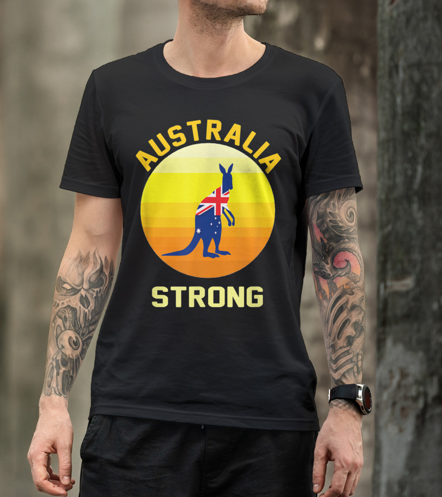 Australia Strong Retro Sun Kangaroo Flag T-Shirt