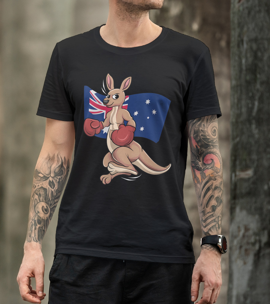 Cute Boxing Kangaroo Australian Flag Australia Day T-Shirt