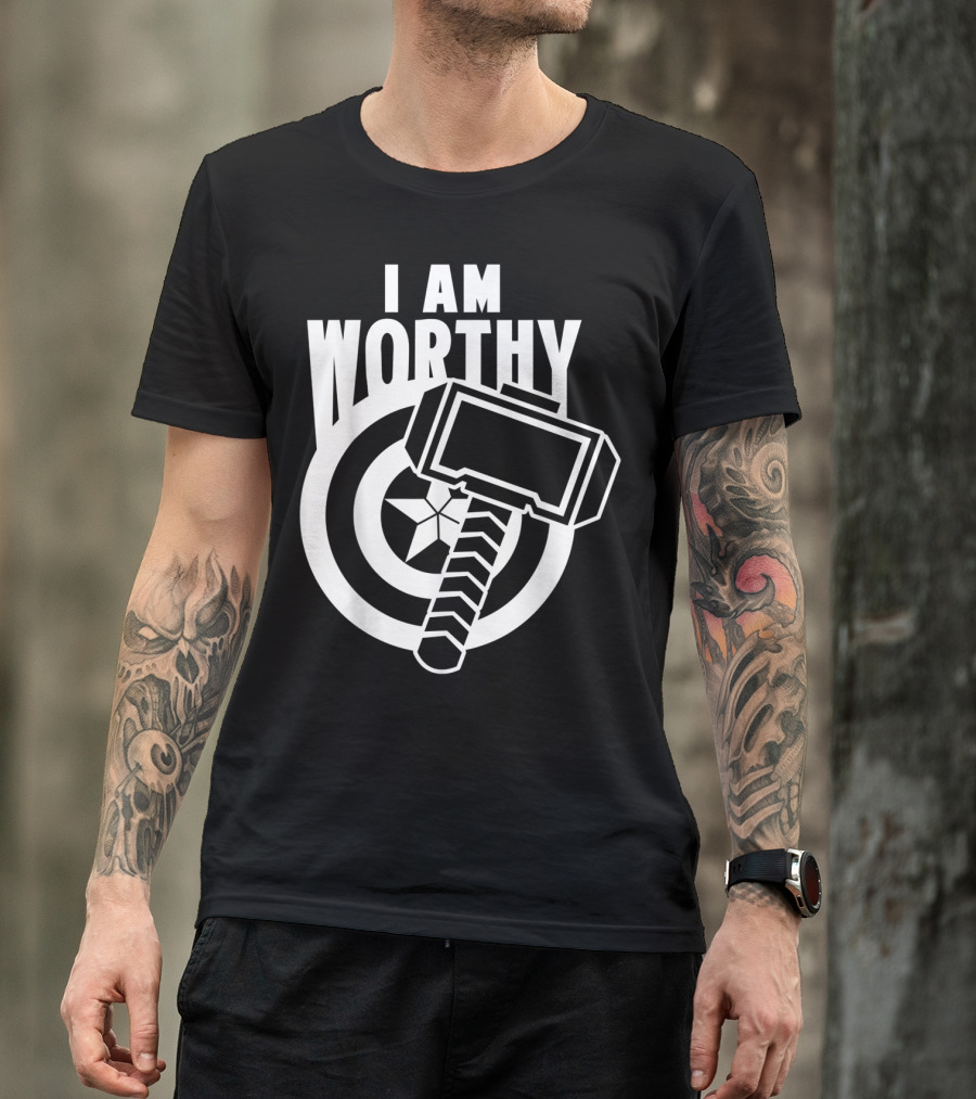 Captain America I Am Worthy Avengers Endgame Mjolnir Shield T-Shirt