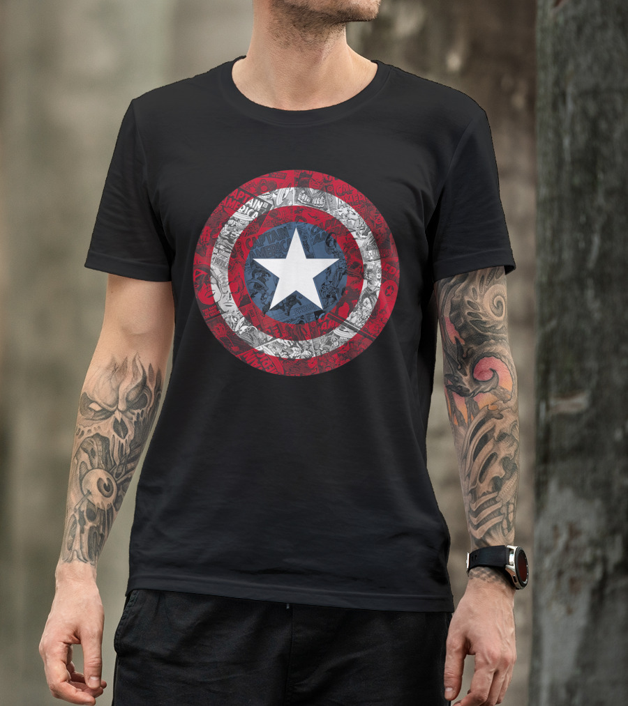 Marvel Captain America Shield Comic Collage Avengers T-Shirt