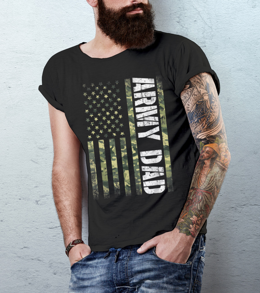 USA Camo Flag Army Dad T-Shirt
