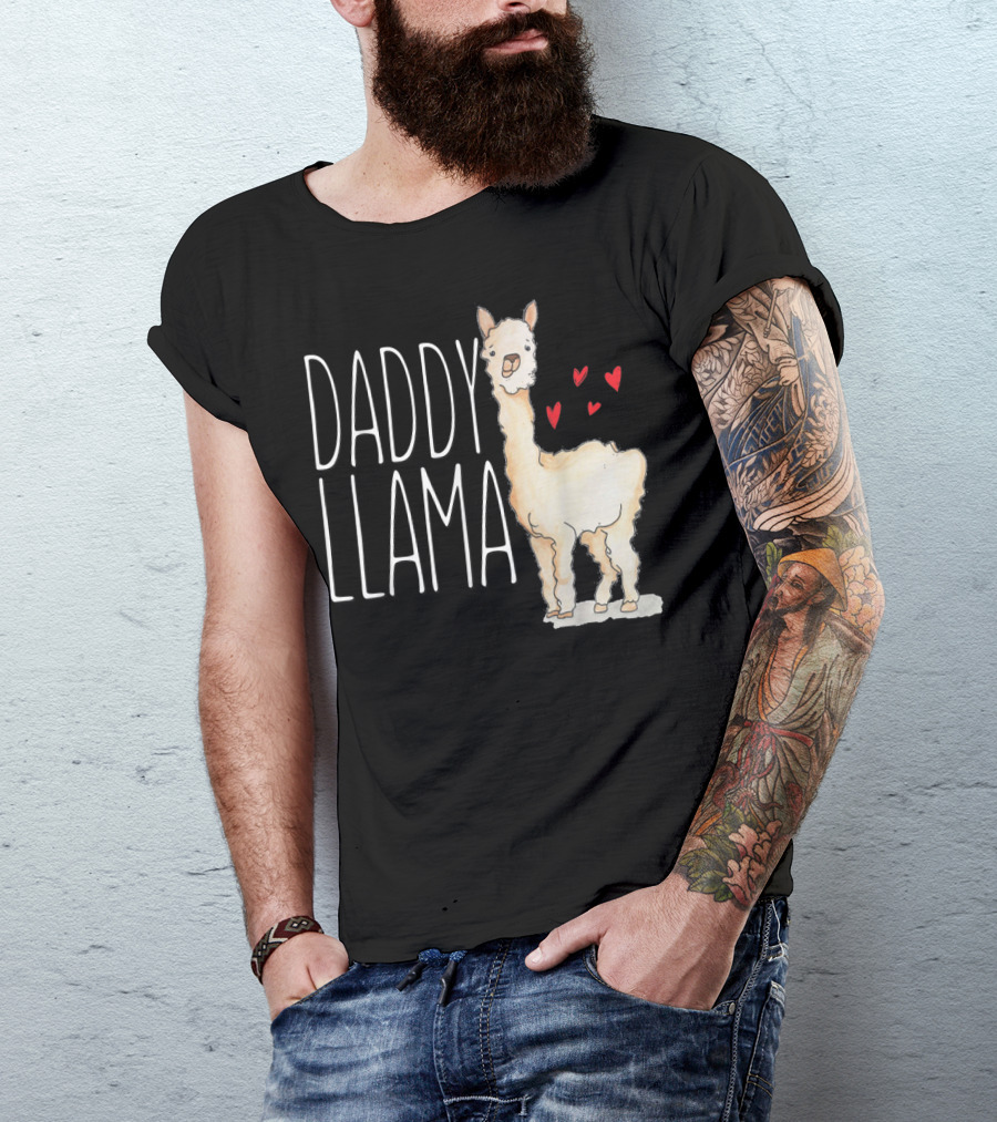 Daddy Llama Funny Matching Family Tribe Dad Hearts T-Shirt