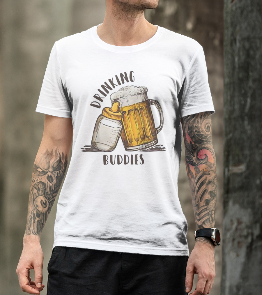 Drinking Buddies Dad And Baby Matching Beer Mug And Bottle T-Shirt