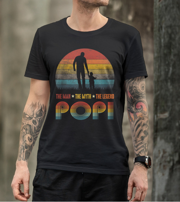 Popi The Man The Myth The Legend Vintage Silhouette Retro Sunset T-Shirt