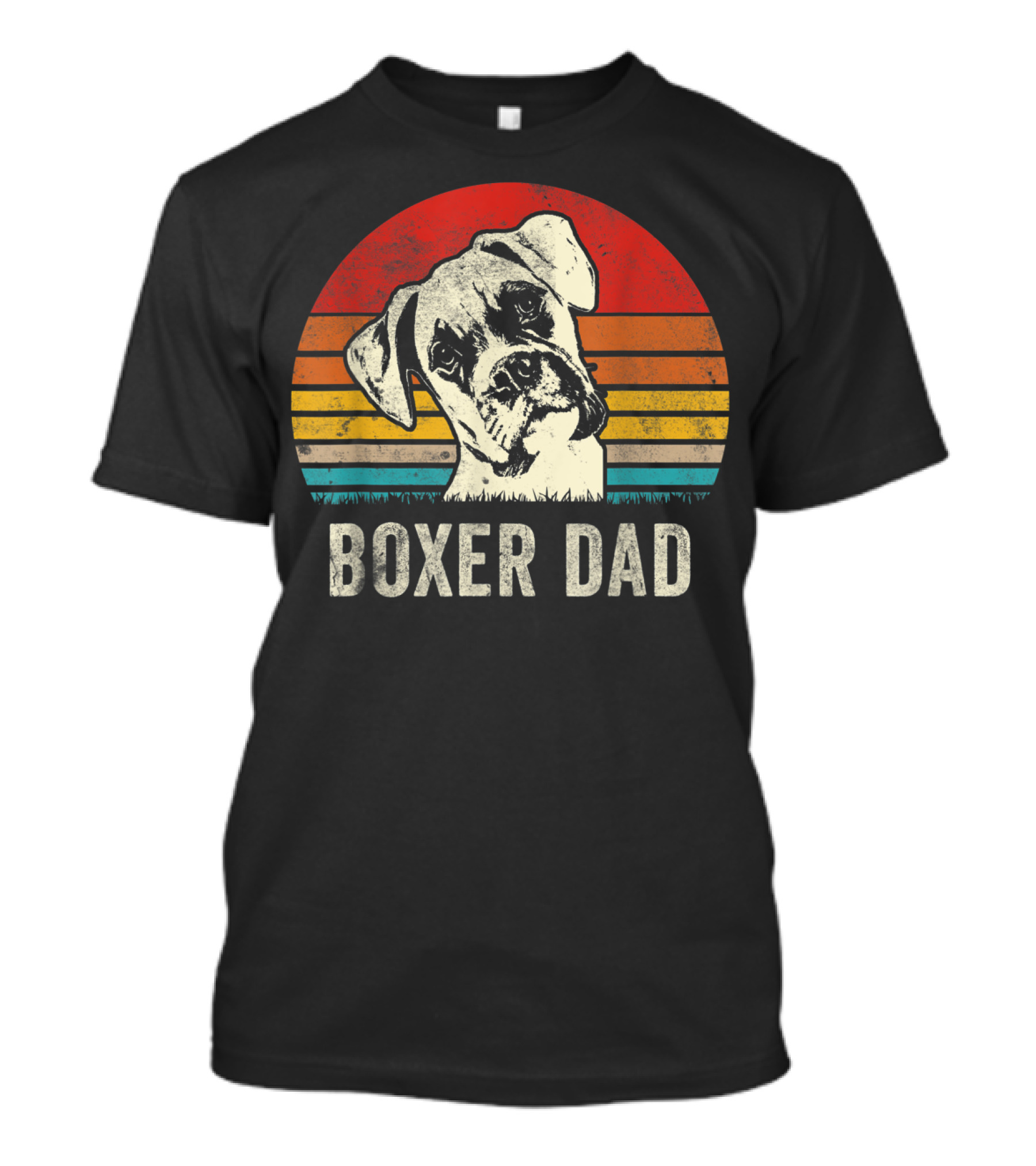 Boxer Dad Vintage Sunset Portrait Mens Daddy T-Shirt