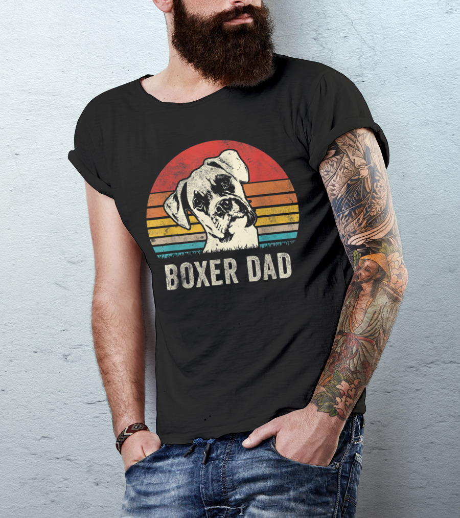 Boxer Dad Vintage Sunset Portrait Mens Daddy T-Shirt