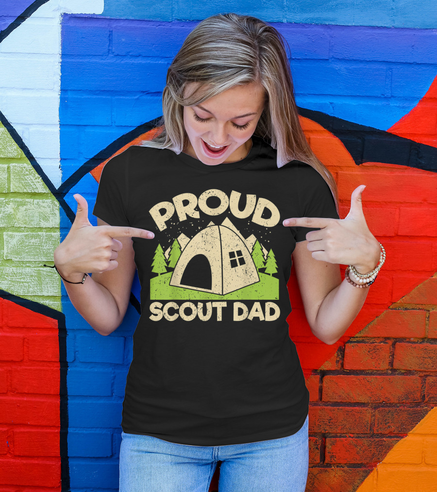 Proud Scout Dad Camping Tent With Trees T-Shirt