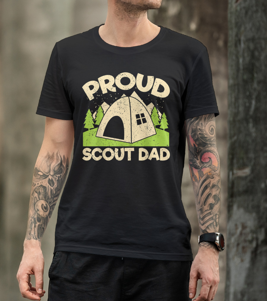 Proud Scout Dad Camping Tent With Trees T-Shirt