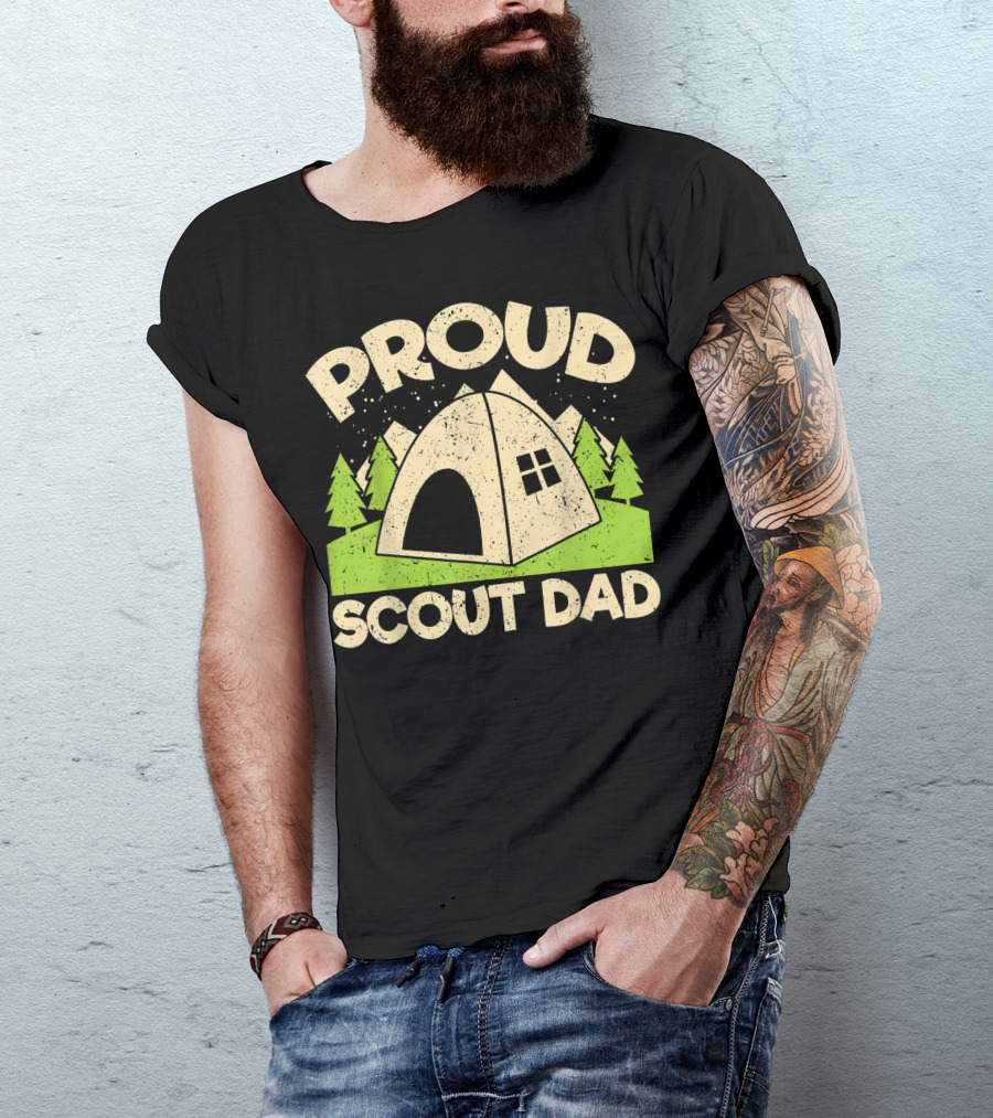 Proud Scout Dad Camping Tent With Trees T-Shirt