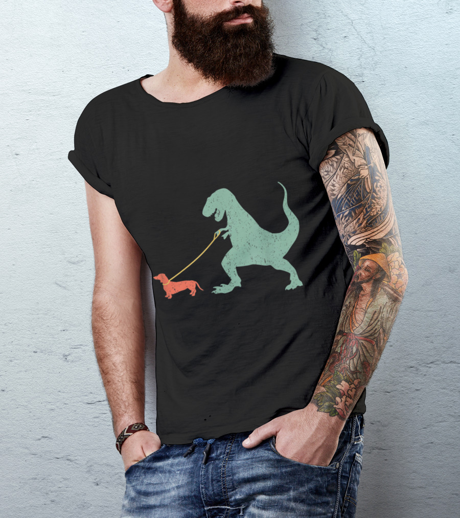 Dinosaur Walking Dachshund Funny Wiener Dog T-Shirt