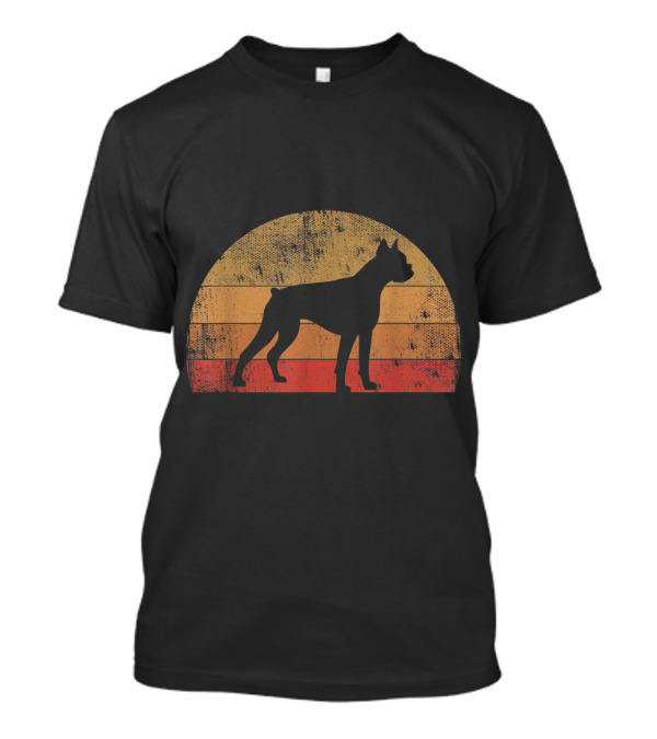 Boxer Dog Owner Retro Vintage 70s 80s Silhouette Striped Sunset T-Shirt