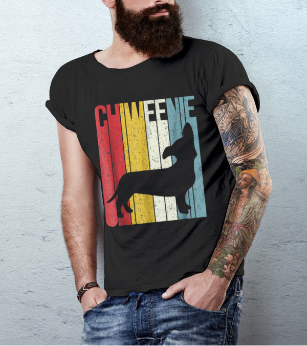 Chiweenie Vintage Striped Cute Dog T-Shirt